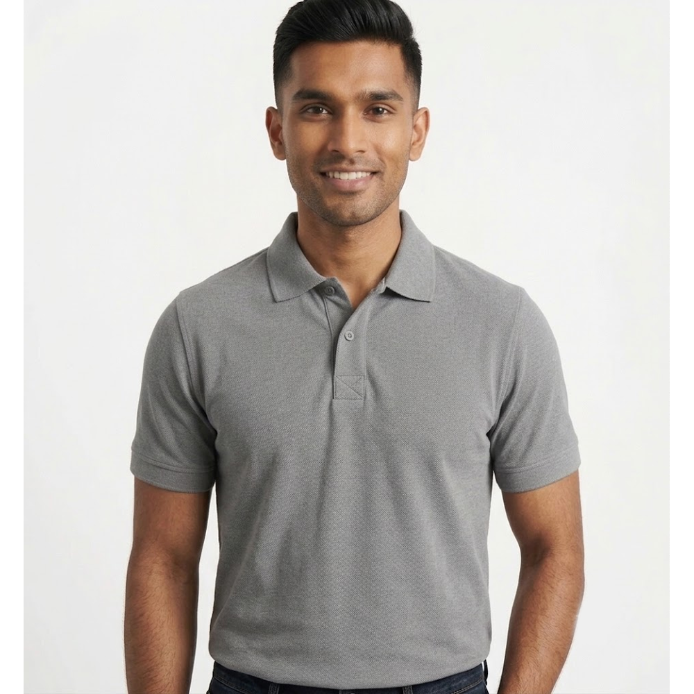 Cotton Polo T-Shirt – Steel Grey