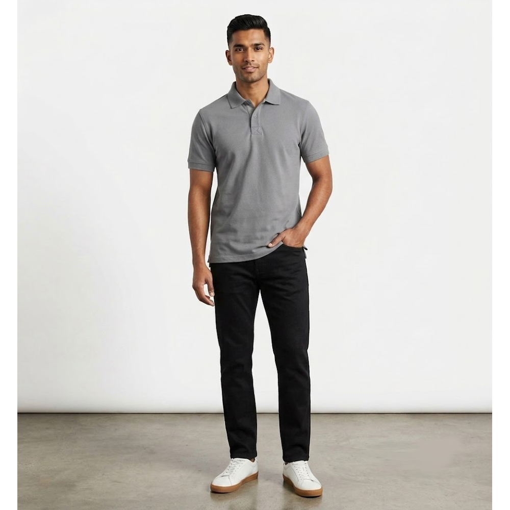 Cotton Polo T-Shirt – Steel Grey