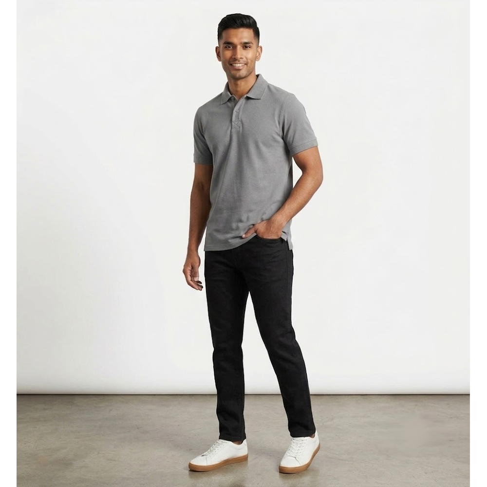 Cotton Polo T-Shirt – Steel Grey