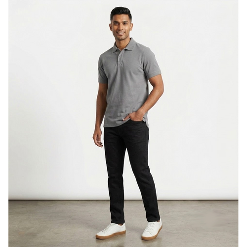 Cotton Polo T-Shirt – Steel Grey